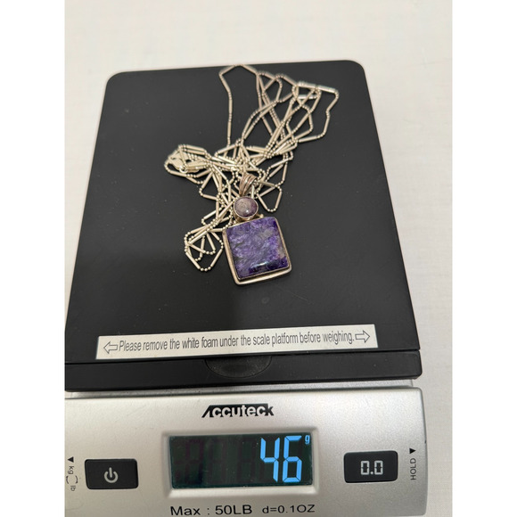 Native American Sterling Silver Purple Charoite Pendant Statement Necklace - Picture 4 of 13